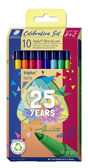 Staedtler Fiberpen Triplus Color 1.0 25 years set (8+2)